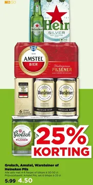 Aanbieding: Grolsch, Amstel, Warsteiner of Heineken Pils