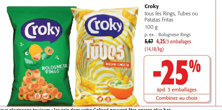 Offre: Rings, Tubes ou Patatas Fritas