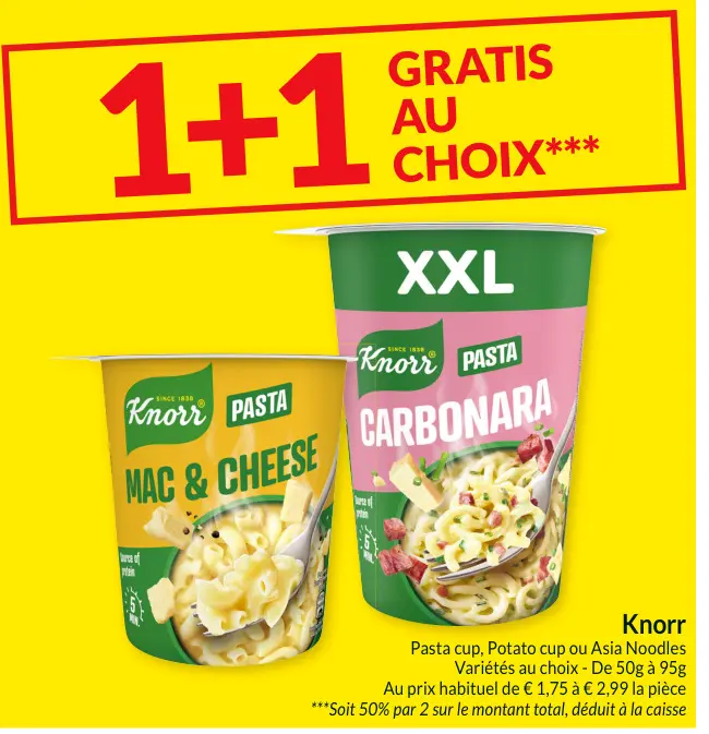 Offre: Pasta cup, Potato cup ou Asia Noodles