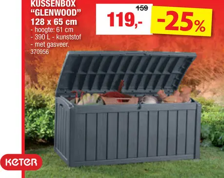 Promotie: Keter Glenwood kussenbox 128x65x61 cm antraciet