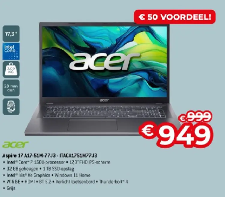 Promotie: Acer Aspire 17 A17-51M-77J3 - ITACA1751M77J3