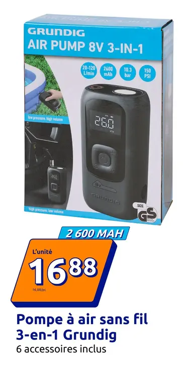 Offre: Pompe à air sans fil 3-en-1