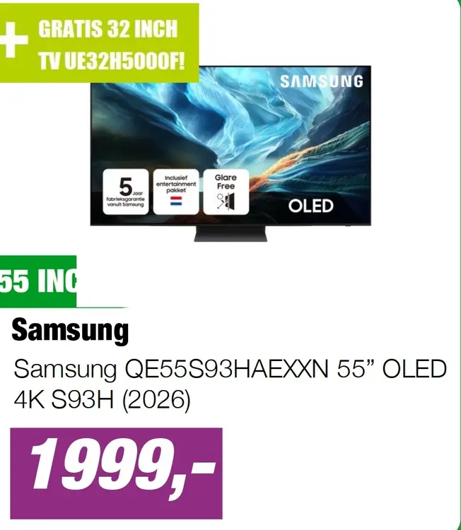 Aanbieding: Samsung QE55S93HAEXXN 55” OLED 4K S93H (2026)