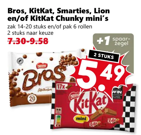 Aanbieding: Bros, KitKat, Smarties, Lion en/of KitKat Chu