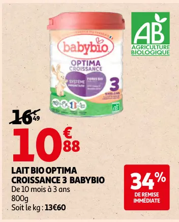 Offre: Lait bio optima croissance 3