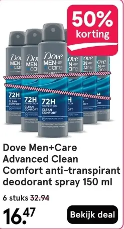Aanbieding: Dove Men+Care Advanced Clean Comfort anti-transpirant deodorant spray 150ml