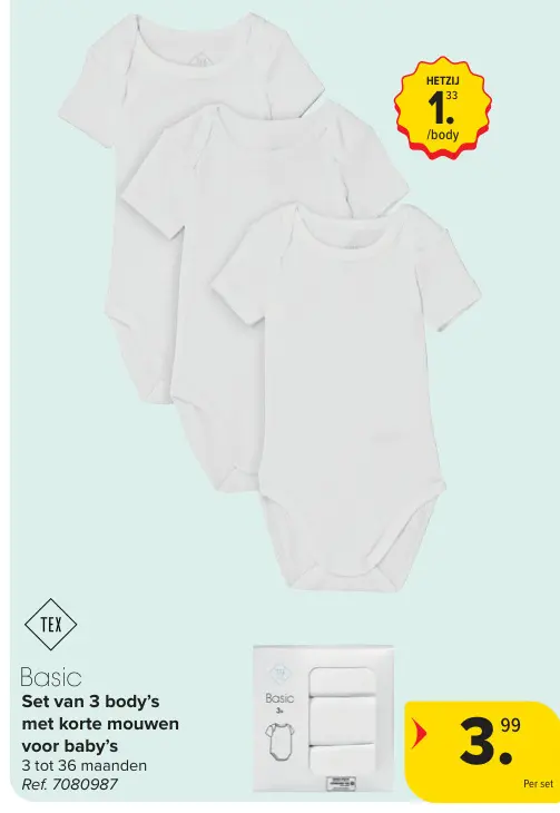 Promotie: Set van 3 body's met korte mouwen voor baby's