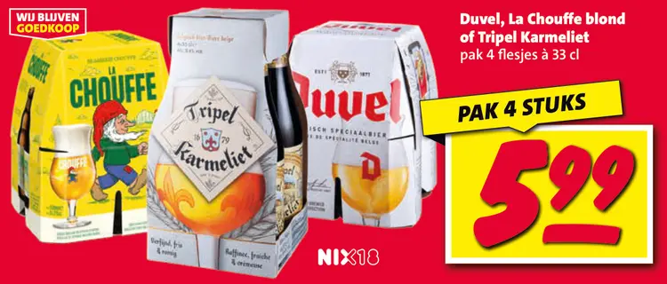 Aanbieding: Duvel, La Chouffe blond of Tripel Karmeliet