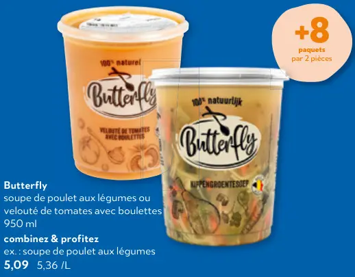 Offre: Soupe de poulet aux légumes ou velouté de tomates avec boulettes