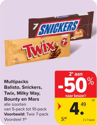 Promotie: Multipacks Balisto, Snickers, Twix, Milky Way, Bounty En Mars