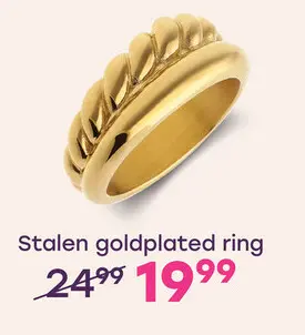 Aanbieding: Stalen goldplated ring glad/twist