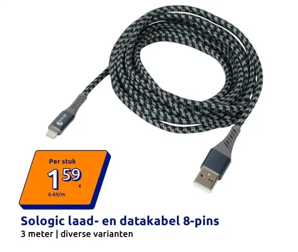 Aanbieding: Sologic laad- en datakabel 8-pins
