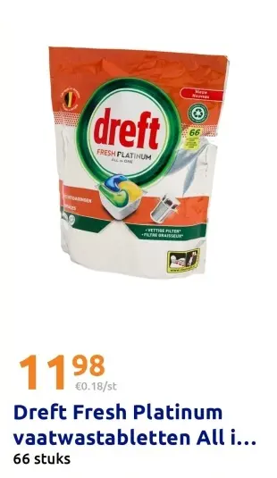 Promotie: Dreft Fresh Platinum vaatwastabletten All i..