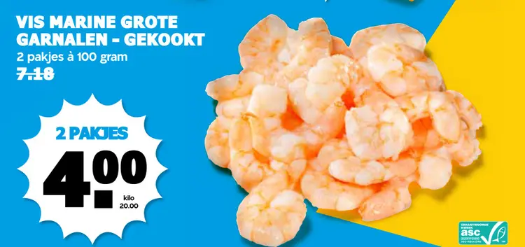 Aanbieding: Vis marine grote garnalen - gekookt