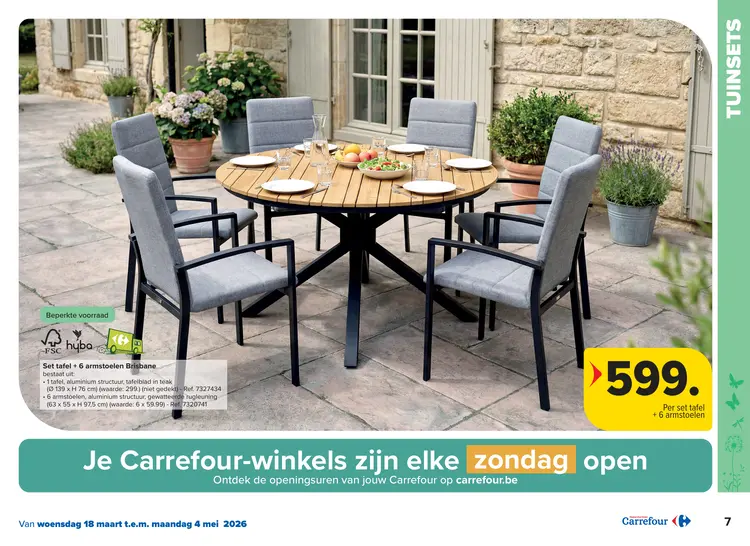 Promotie: Set tafel + 6 armstoelen Brisbane