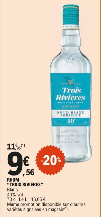 Offre: RHUM "TROIS RIVIÈRES" Blanc.