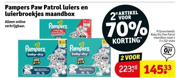 Aanbieding: Paw Patrol luiers en luierbroekjes maandbox