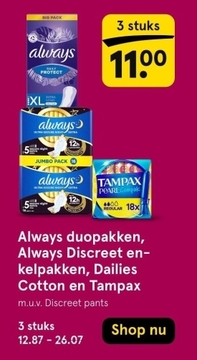 Aanbieding: Always duopakken, Always Discreet enkelpakken