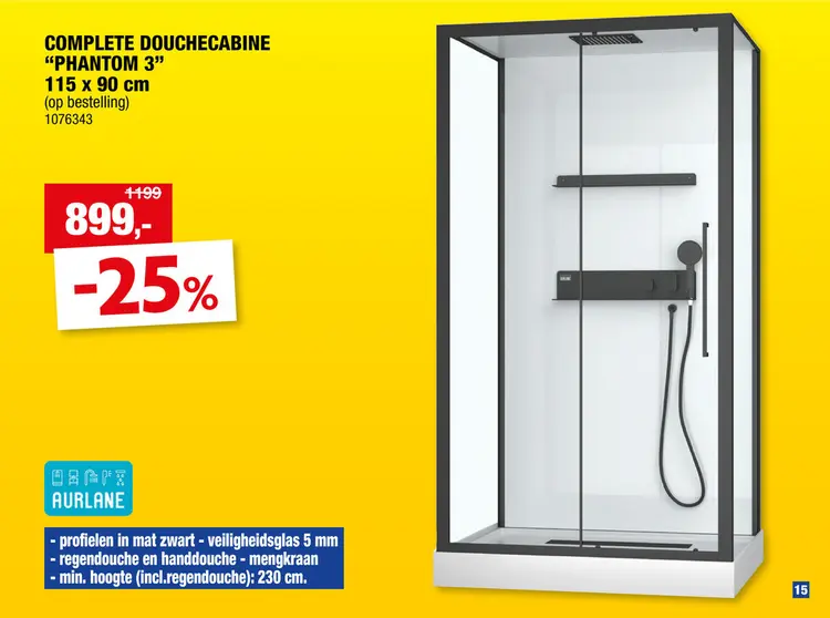 Promotie: Aurlane Phantom douchecabine 115x90 cm