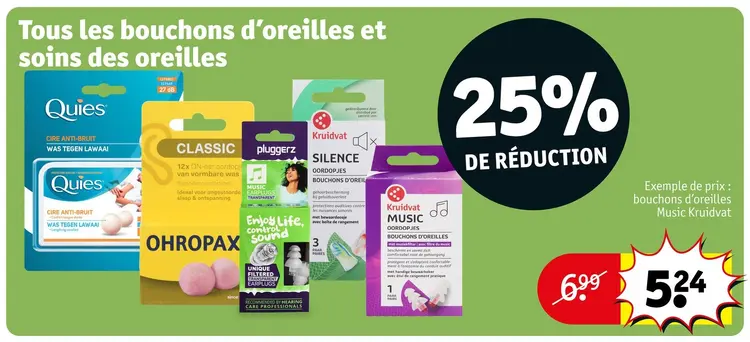 Offre: Tous les bouchons d'oreilles et soins des oreilles