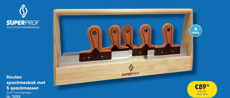 Promotie: Houten spackmesbak met 5 spackmessen