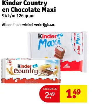 Aanbieding: Kinder Country en Chocolate Maxi