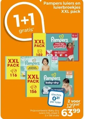 Aanbieding: Pampers luiers en luierbroekjes XXL pack