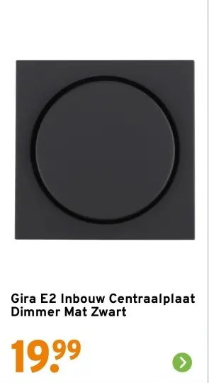 Aanbieding: Gira E2 Inbouw Centraalplaat Dimmer Mat Zwart