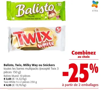 Offre: Balisto, Twix, Milky Way ou Snickers