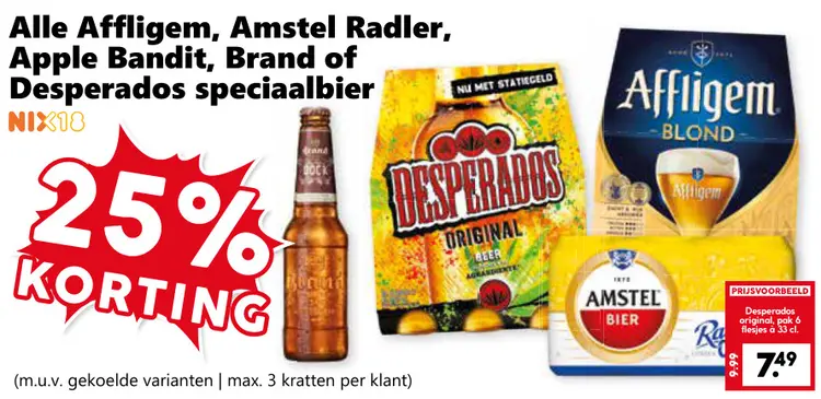 Aanbieding: Alle Affligem, Amstel Radler, Apple Bandit, Brand of Desperados speciaalbier