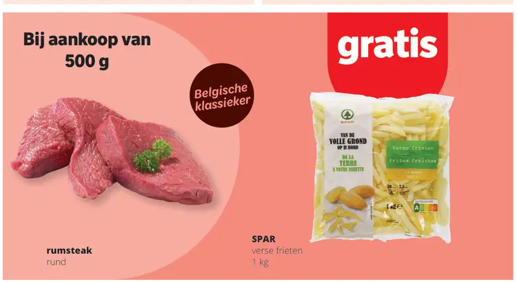 Promotie: Rumsteak rund + gratis Spar verse frieten