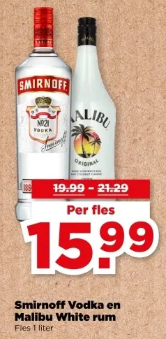 Aanbieding: Smirnoff Vodka en Malibu White rum