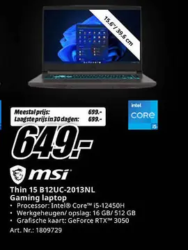 Aanbieding: Thin 15 B12UC-2013NL Gaming laptop