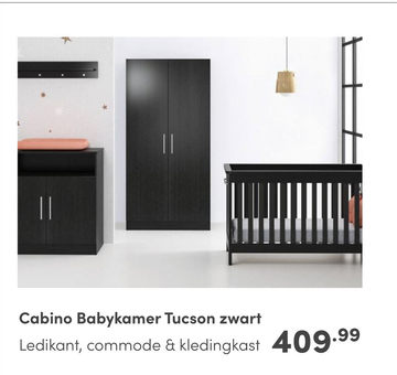 Aanbieding: Cabino Babykamer Tucson Zwart Met Baby Bed Zoe 3 Delig