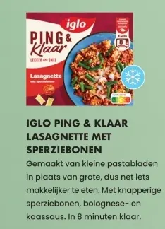 Aanbieding: Iglo ping & klaar lasagnette met sperziebonen