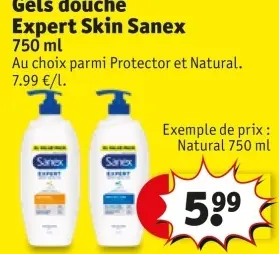 Offre: Gels douche Expert Skin Sanex