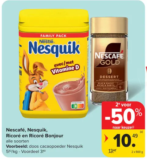 Promotie: Nescafé, Nesquik, Ricoré en Ricoré Bonjour