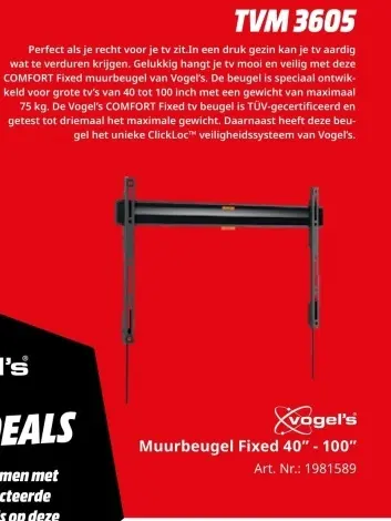 Promotie: Muurbeugel Fixed 40" - 100"
