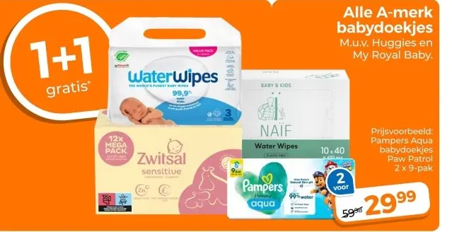 Aanbieding: Alle A-merk babydoekjes