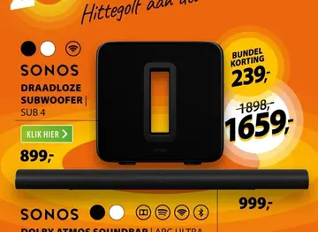 Aanbieding: Sonos draadloze subwoofer sub 4 dolby atmos s
