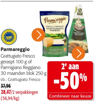 Promotie: Grattugiato Fresco geraspt of Parmigiano Reggiano 30 maanden blok