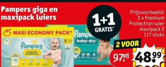 Aanbieding: Pampers giga en maxipack luiers