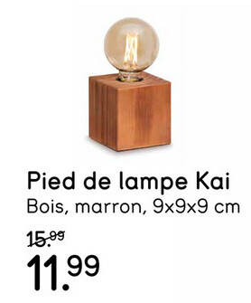 Offre: Pied de lampe Kai E27 - bois brun - 9x9x9 cm