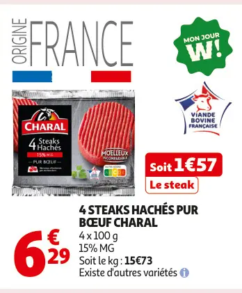 Offre: 4 steaks hachés pur bœuf