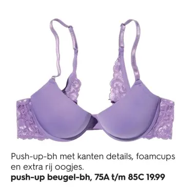 Aanbieding: Push-up-bh met kanten details, foamcups en extra rij oogjes