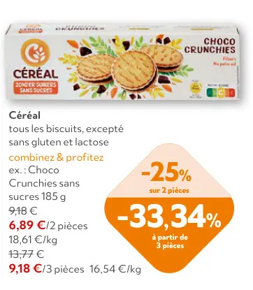 Offre: Céréal tous les biscuits, excepté sans gluten et lactose