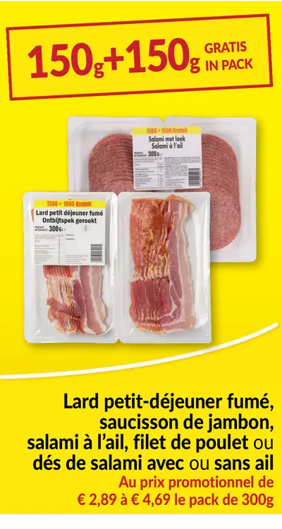 Offre: Lard petit-déjeuner fumé, saucisson de jambon