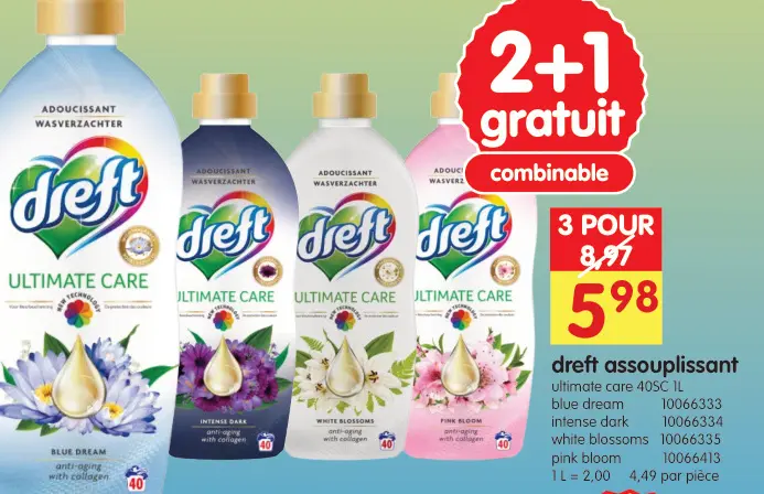 Offre: dreft assouplissant ultimate care 40SC 1L