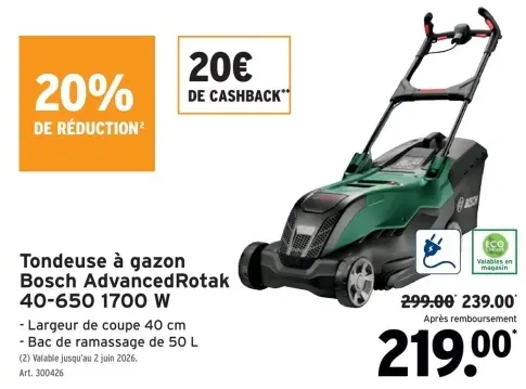 Offre: Tondeuse à gazon Bosch AdvancedRotak 40-650 1700W