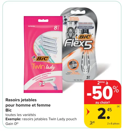 Offre: Rasoirs jetables pour homme et femme